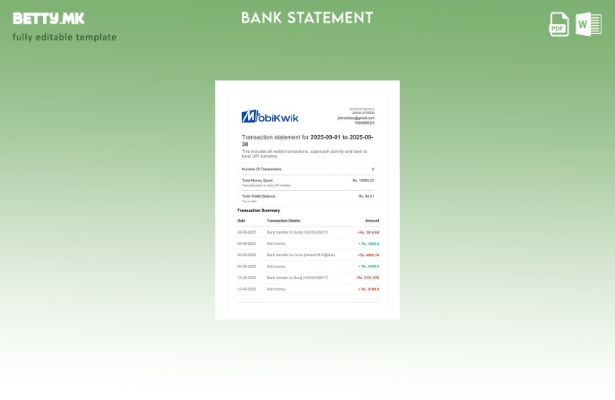 Модерен стил на Индија MobiKwik шаблон за збор за изјава за трансакција